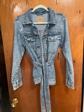 GAP Acid Wash Blue Denim Jacket with Self Tie Belt